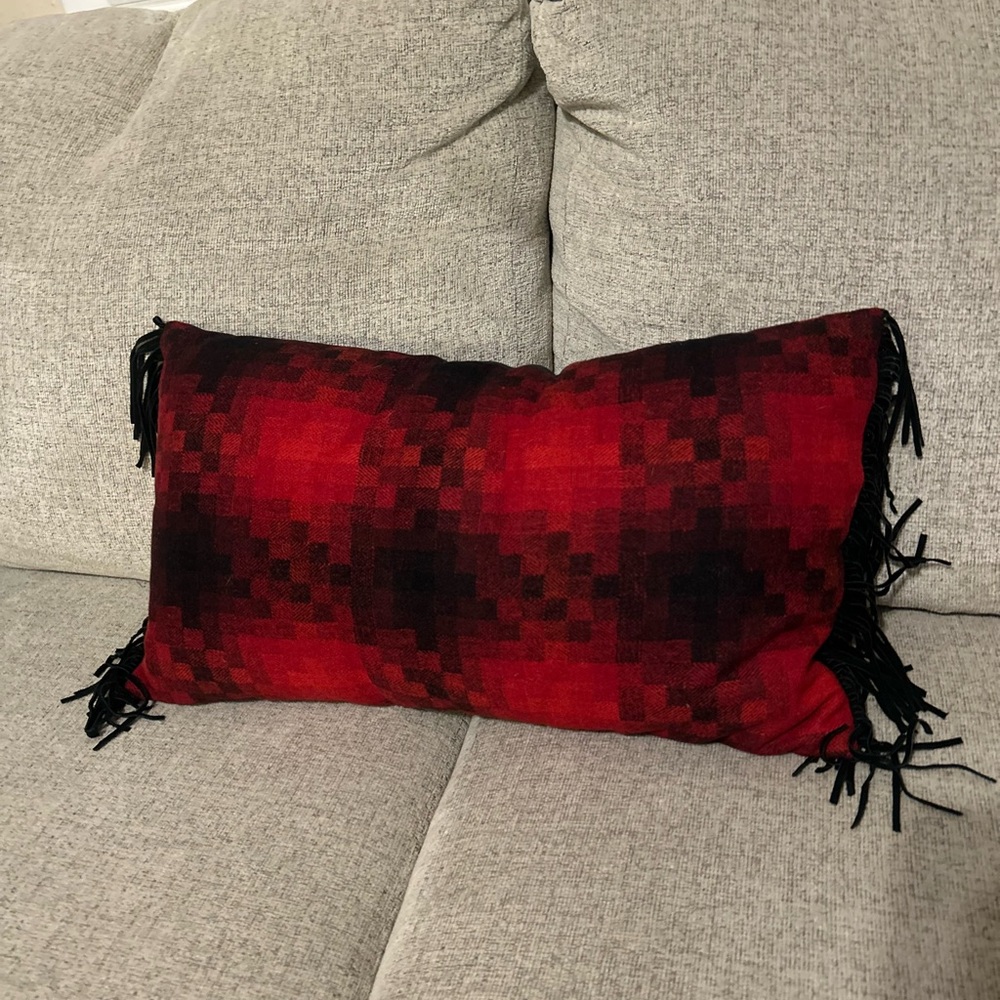 Shiraleah Chicago Red Plaid Ombre Fringe Lumbar Pillow Cover Boho Cabin Decor